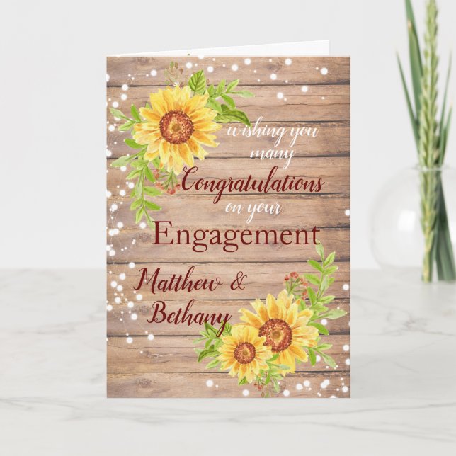 Tarjeta Rustic Engagement Felicitaciones Floral (Anverso)