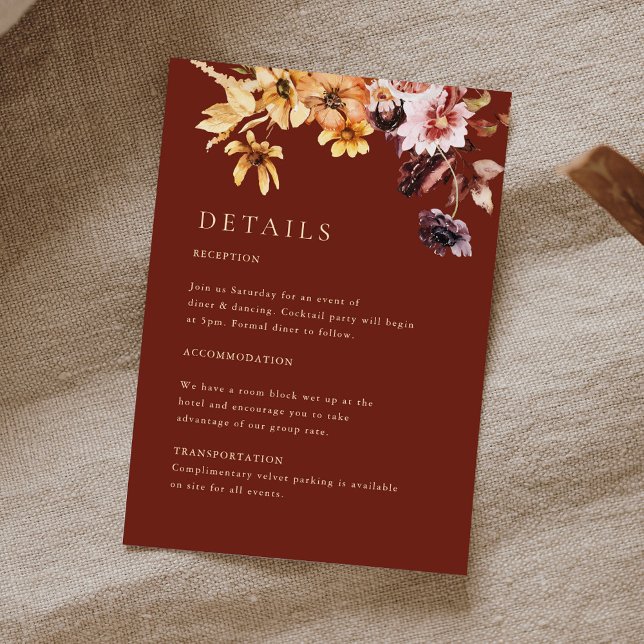 Tarjeta Rustic Fall Floral Burgundy Boda Detalles (Subido por el creador)