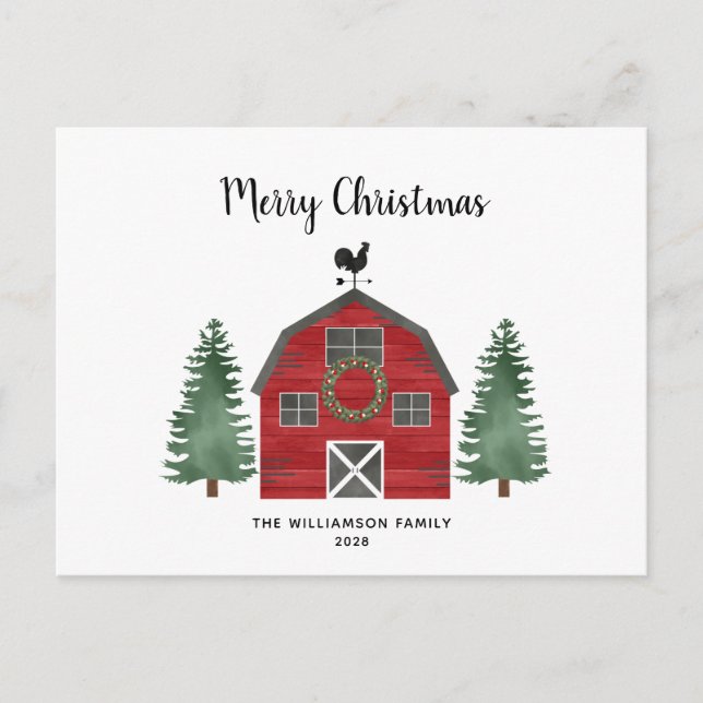 Tarjeta Rustic Farm Buffalo Plaid Photo Navidades (Anverso)