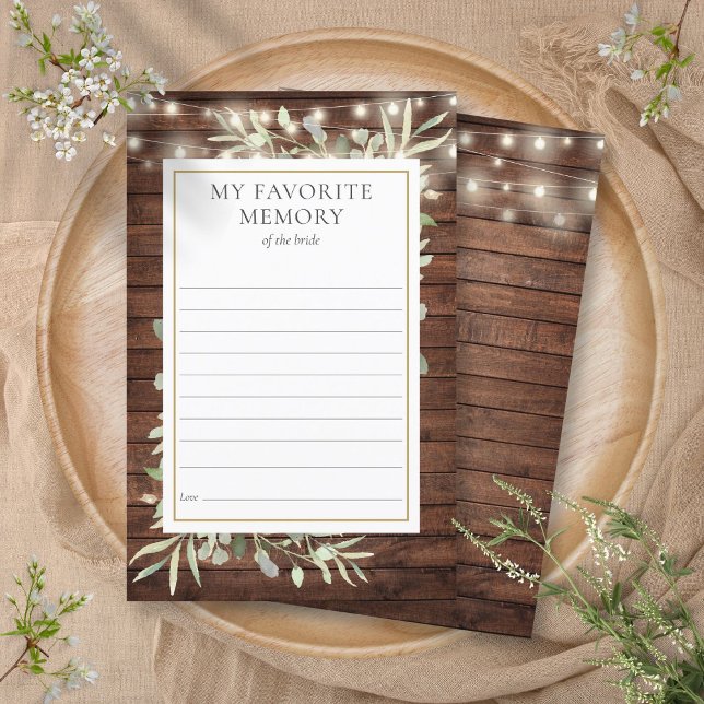 Tarjeta Rustic Favorito Memory Greenery Bridal Sho (Rustic Favorite Memory Greenery Bridal Shower Card)