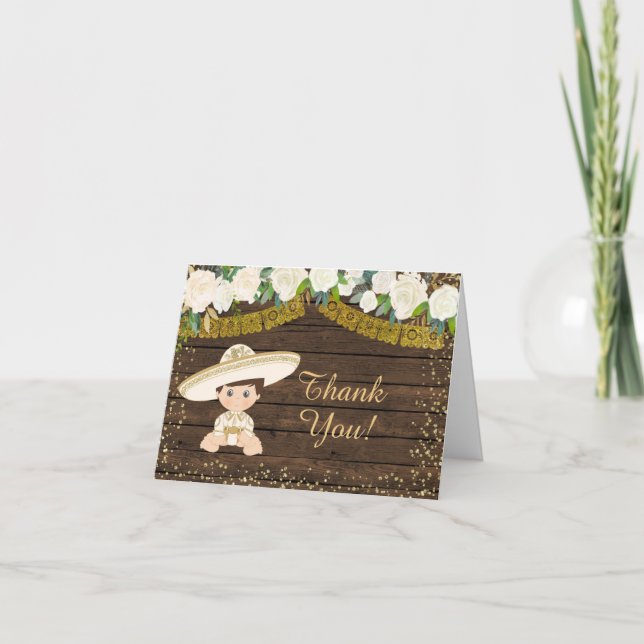 Tarjeta Rustic Fiesta Gold Charro Boy Gracias (Anverso)