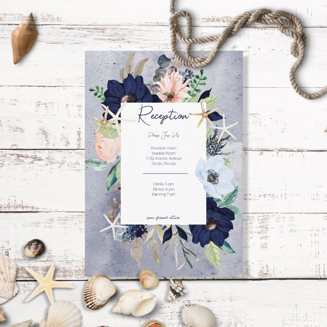 Tarjeta Rustic Floral Beach Nautical Reception (Subido por el creador)