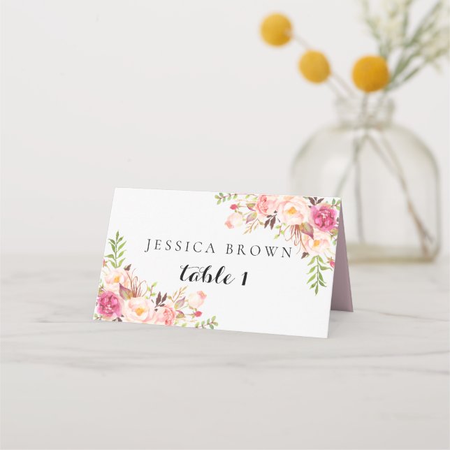 Tarjeta Rustic Floral Boda Place Card, número de t (Anverso)