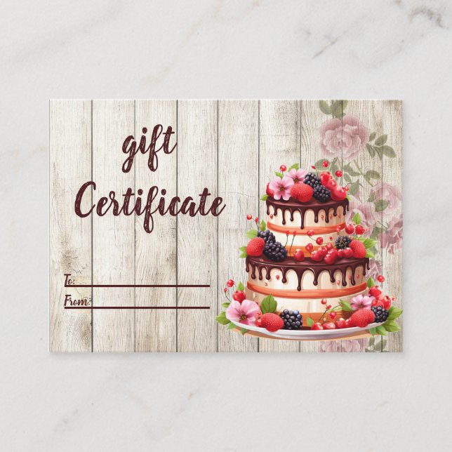 Tarjeta Rustic Floral Cake Bakery de regalo (Anverso)