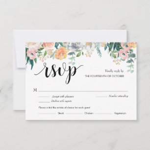 Tarjeta Rustic Floral Dusk Boda Response (comidas)