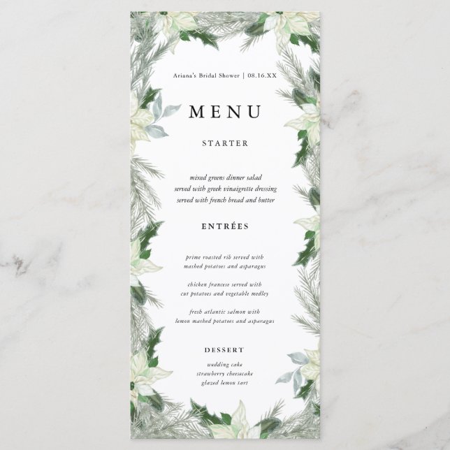 Tarjeta Rustic Floral Fall Winter Wedding Menu (Anverso)