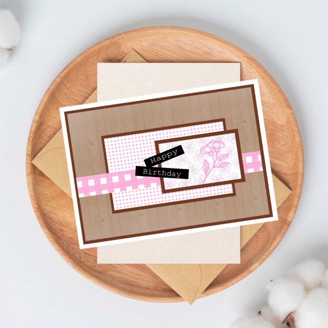 Tarjeta Rustic Floral Light Pink Birthday (Subido por el creador)