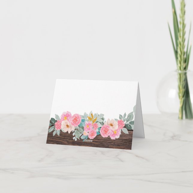 Tarjeta Rustic Floral plegada de agradecimiento (Reverso)