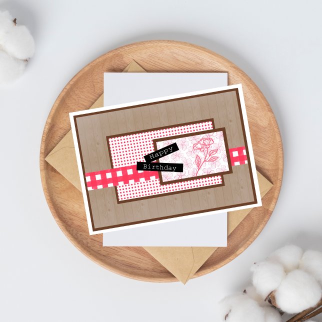 Tarjeta Rustic Floral Red Birthday (Subido por el creador)