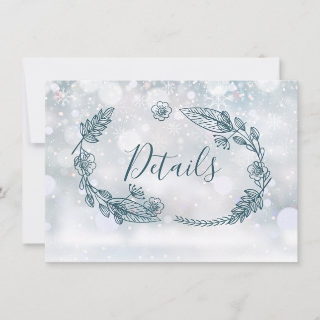 Tarjeta Rustic Floral Winter Wedter Details Card (Anverso)