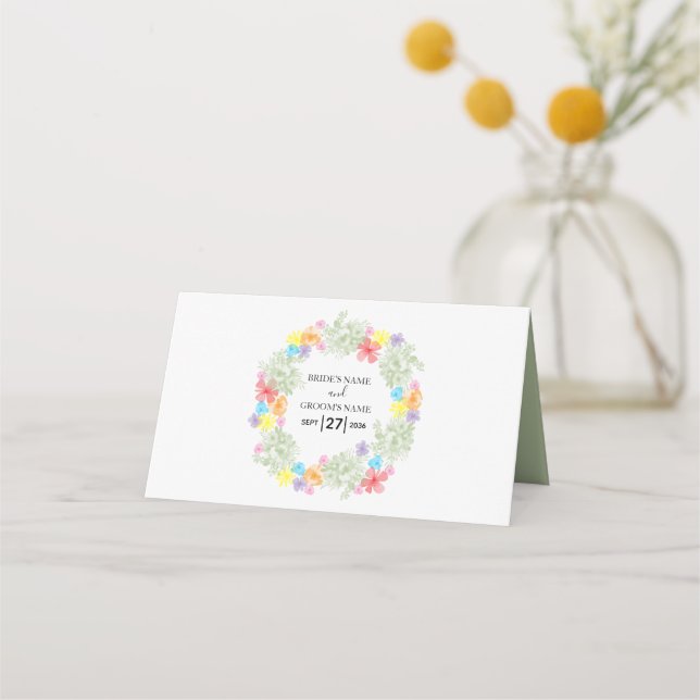 Tarjeta Rustic Floral Wreath Boda Place (Reverso)