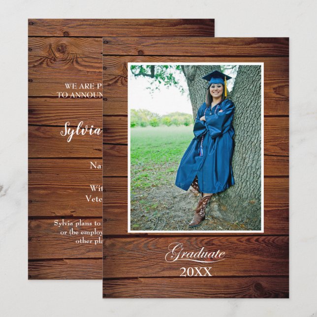 Tarjeta Rustic Graduation Announcement with photo (Anverso / Reverso)