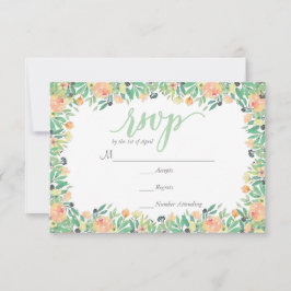 Tarjeta RUSTIC Green Watercolor pink peonates RSVP