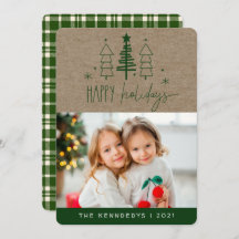 Tarjeta Rustic Happy Holidays Photo Plaid Navidade