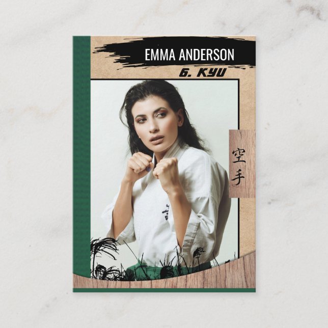 Tarjeta Rustic Karate Green Belt Wood Trading Card (Anverso)