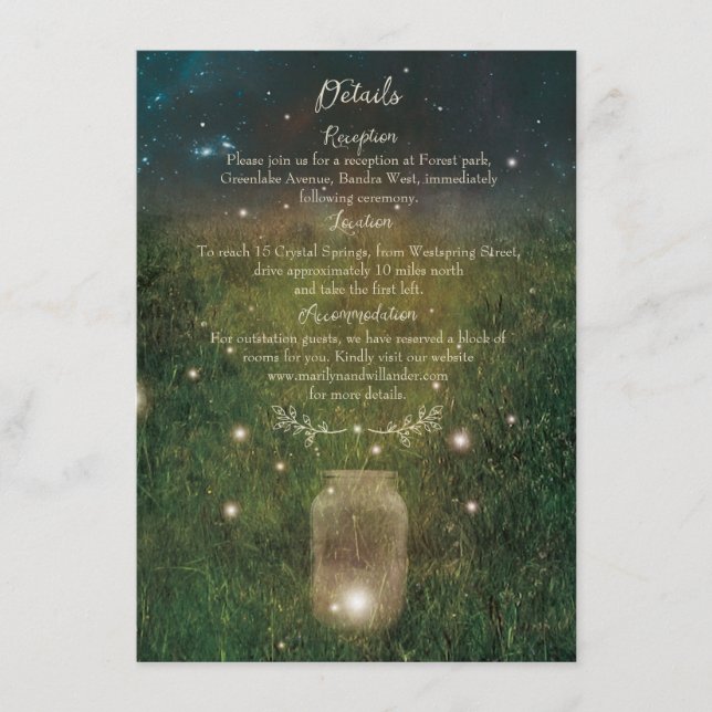 Tarjeta Rustic Mason Jar Enchanted Forest Details  (Anverso)