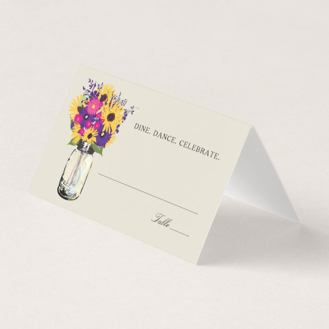 Tarjeta Rustic Mason Jar Sunflowers Boda Place Cards (Anverso)