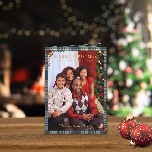 Tarjeta Rustic Merry Christmas Blue Red Plaid 1 Foto (Subido por el creador)