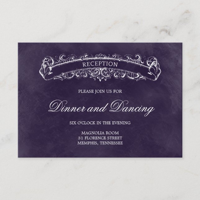 Tarjeta Rustic Moda Wedding Receptor - Púrpura (Anverso)