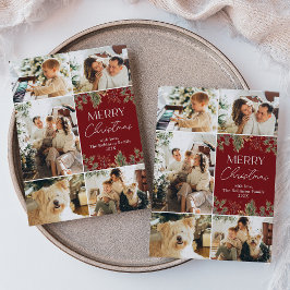 Tarjeta Rustic Multi Collage de fotos Navidades