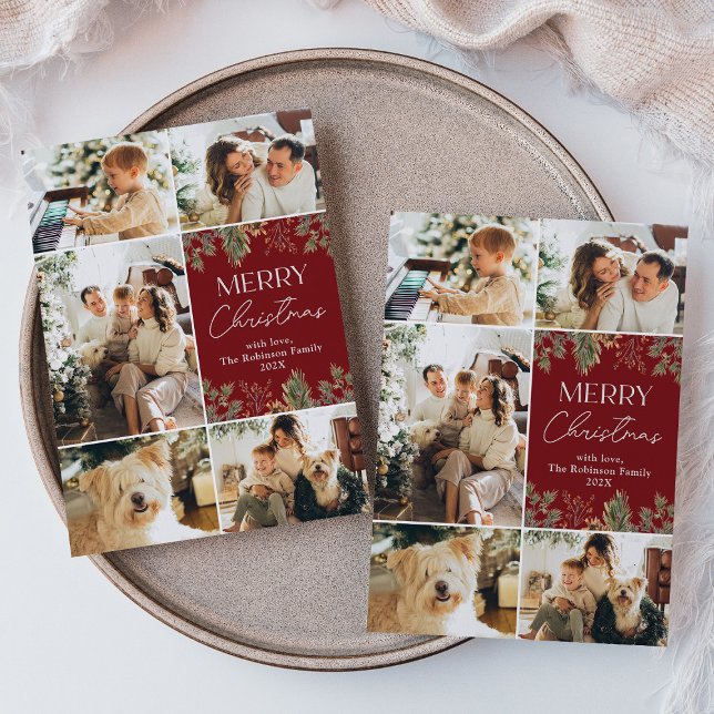 Tarjeta Rustic Multi Collage de fotos Navidades (Subido por el creador)