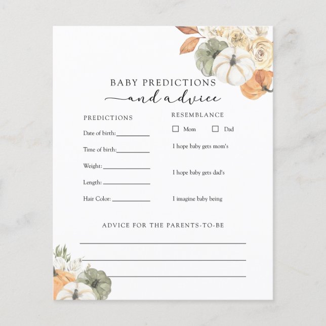 Tarjeta Rustic Otoño Baby Advice y Predictions (Anverso)