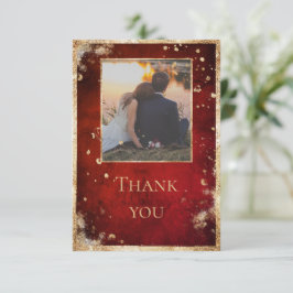 Tarjeta Rustic Photo Red Gold de agradecimiento