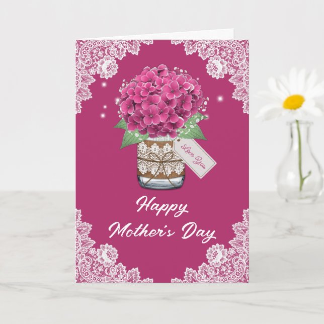 Tarjeta Rustic Pink Floral Lace (Planta pequeña)
