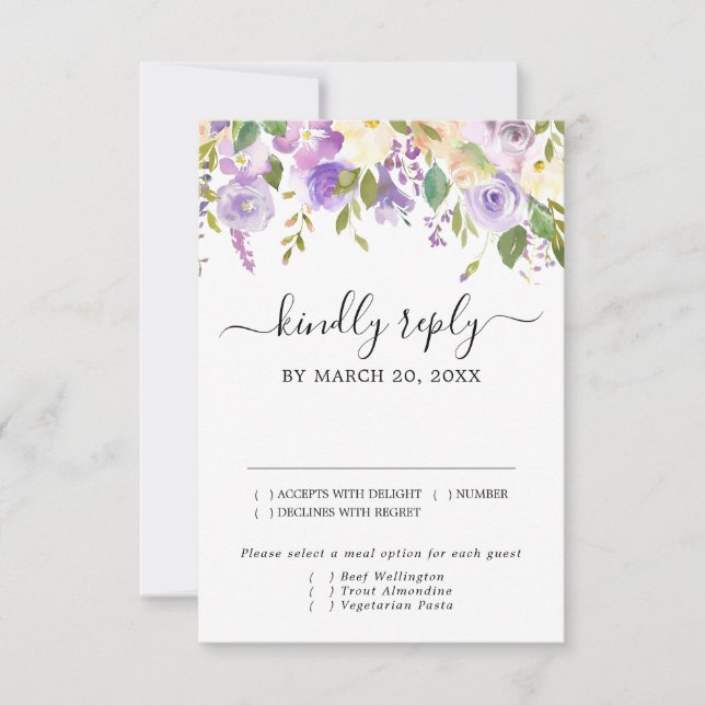 Tarjeta Rustic Purple y White RSVP, opciones de co (Anverso)