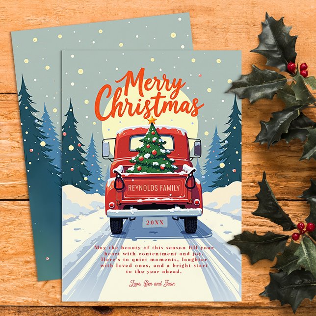Tarjeta Rustic Red Truck Navidades (Vintage Christmas Card)