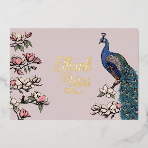 Tarjeta Rustic Rubor Pink and Gold Peacock