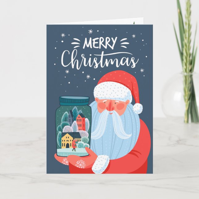 Tarjeta Rustic Santa Claus Mason Jar Town Navidades (Anverso)