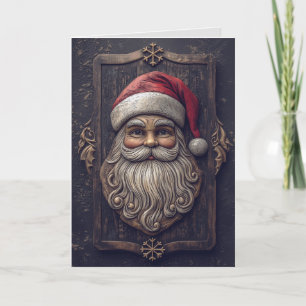 Tarjeta Rustic Santa Claus Wood Carving Navidades Card