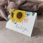 Tarjeta Rustic Sunflower Eucalyptus<br><div class="desc">Esta carta de agradecimiento de este rústico eucalipto de girasol es perfecta para una boda campestre. El diseño floral bohemio incluye girasoles amarillos, flores rosas y un eucalipto verde cazador en la acuarela con un elegante y moderno toque boho. Personaliza el interior de la tarjeta con tus nombres y un...</div>