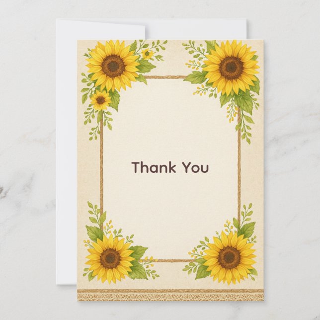 Tarjeta Rustic Sunflower Gracias (Anverso)