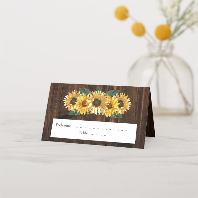 Tarjeta Rustic Sunflower Recepción Place (Anverso)
