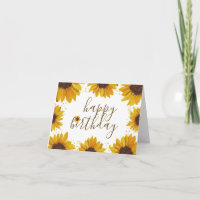Rustic Sunflowers Gold Dots Happy Birday Note
