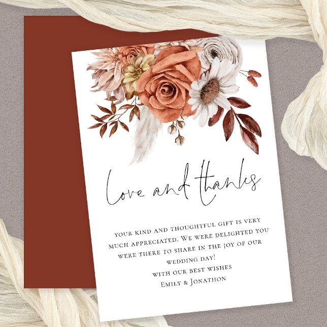 Tarjeta Rustic Terracotta Florals Love Gracias Boda (Available digitally or printed)