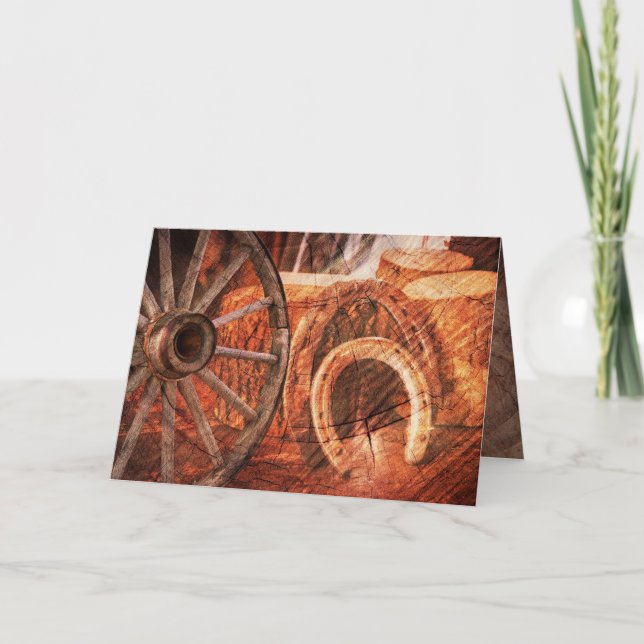 Tarjeta Rustic Wagon Wheel Horseshoes Western Styl (Anverso)