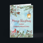 Tarjeta Rustic Watercolor Friend Feliz Navidad<br><div class="desc">Feliz Navidad para la tarjeta de amistad en un patrón de acuarela rústico y flores y follaje de acuarela.</div>