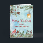 Tarjeta Rustic Watercolor Friend Feliz Navidad<br><div class="desc">Feliz Navidad para la tarjeta de amistad en un patrón de acuarela rústico y flores y follaje de acuarela.</div>