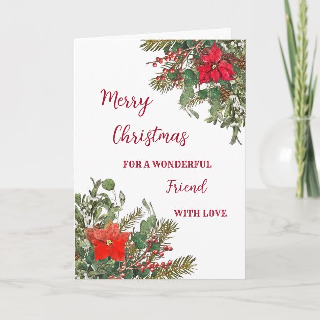 Tarjeta Rustic Watercolor Friend Feliz Navidad (Anverso)