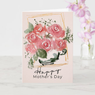 Tarjeta Rustic Watercolor Roses in a Teacup | Mother’s Day