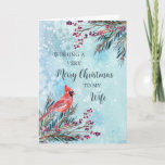 Tarjeta Rustic Watercolor Wife Feliz Navidad<br><div class="desc">Feliz Navidad para tarjeta de esposa con follaje acuarela de invierno,  verso cardinal y reflexivo.</div>