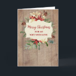 Tarjeta Rustic Watercolor Wife Feliz Navidad<br><div class="desc">Feliz Navidad para la tarjeta de esposa en un patrón rústico de madera y flores acuarelas y follaje.</div>