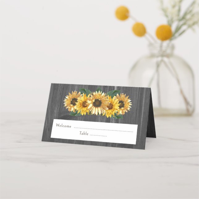 Tarjeta Rustic Weathered Sunflower Recepción Place (Anverso)