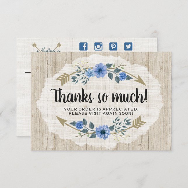 Tarjeta Rustic Wood & Bohemian Watercolor (Anverso / Reverso)