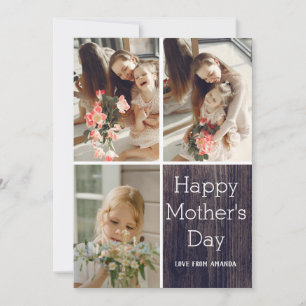Tarjeta Rustic Wood Elegant Feliz Día de la Madre, tres fo