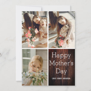 Tarjeta Rustic Wood Elegant Feliz Día de la Madre, tres fo