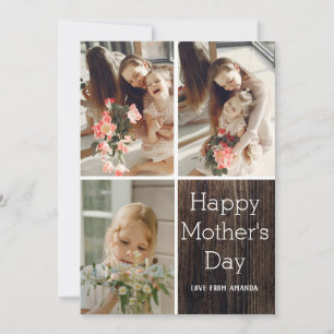 Tarjeta Rustic Wood Elegant Feliz Día de la Madre, tres fo